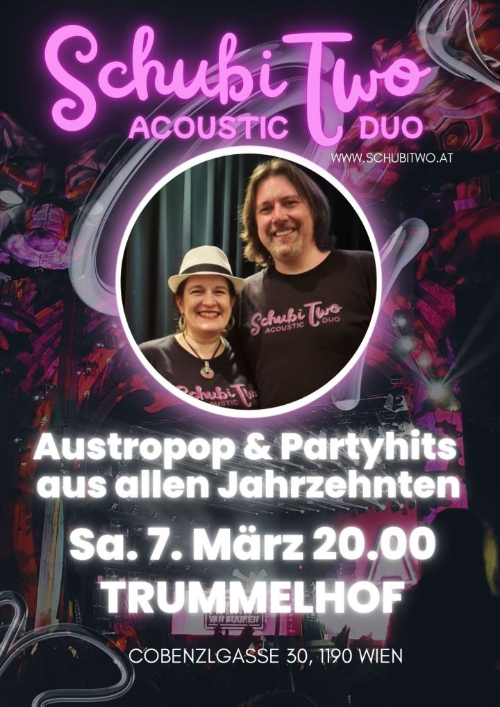 House concert: intimate living room show with a seated audience and acoustic duo.